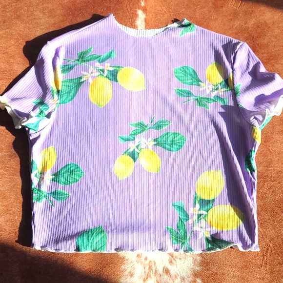 🌷 Lemon Pattern Mock Neck Crop Tee Size S - Picture 1 of 7